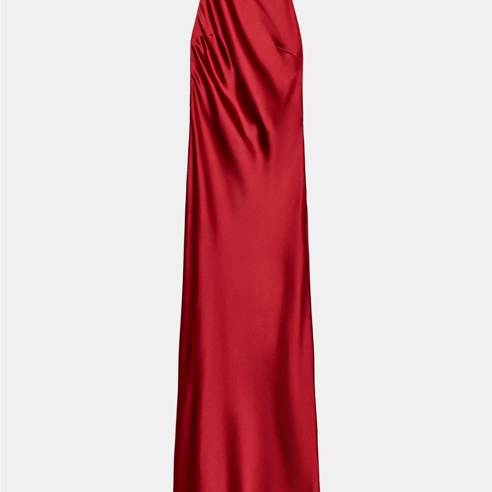 Zara Red Satin Halter Maxi Dress